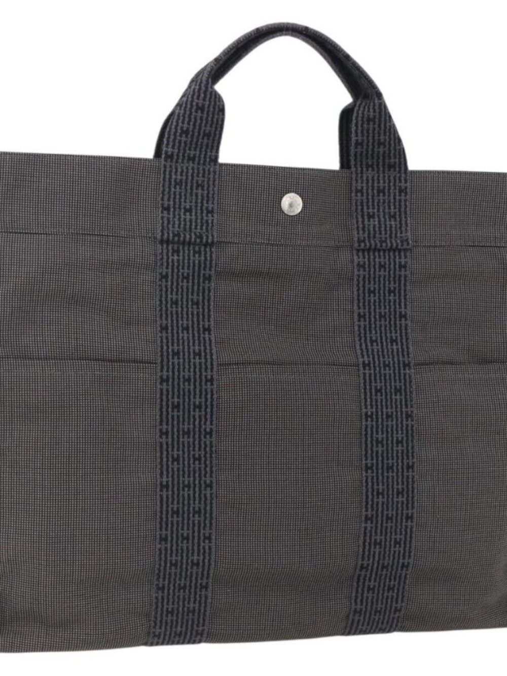 HERMES Her Line Tote MM Hand Bag Canvas Gray Silver Auth 172061